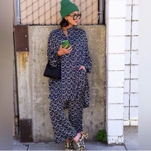 Dressed in LALA Black Smile-Print Wide Leg set